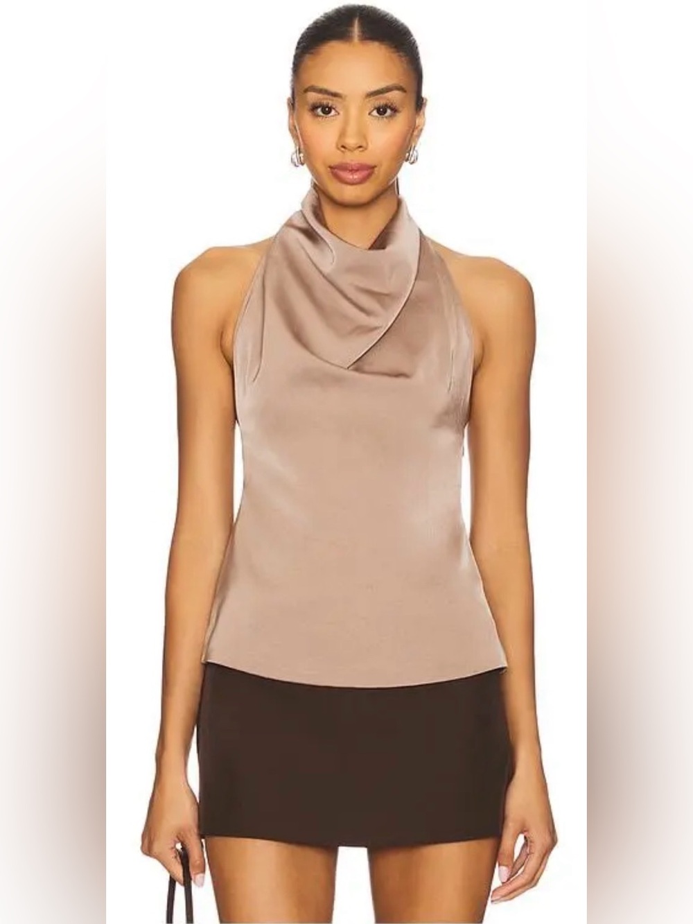 All The Ways Revolve Beth Halter Neck Sleeveless Satin Mocha Top Large NWOT